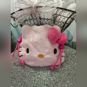 2012 Sanrio Hello Kitty PINK Faux Fur Furry Drawstring Bag Purse Satchel NEW